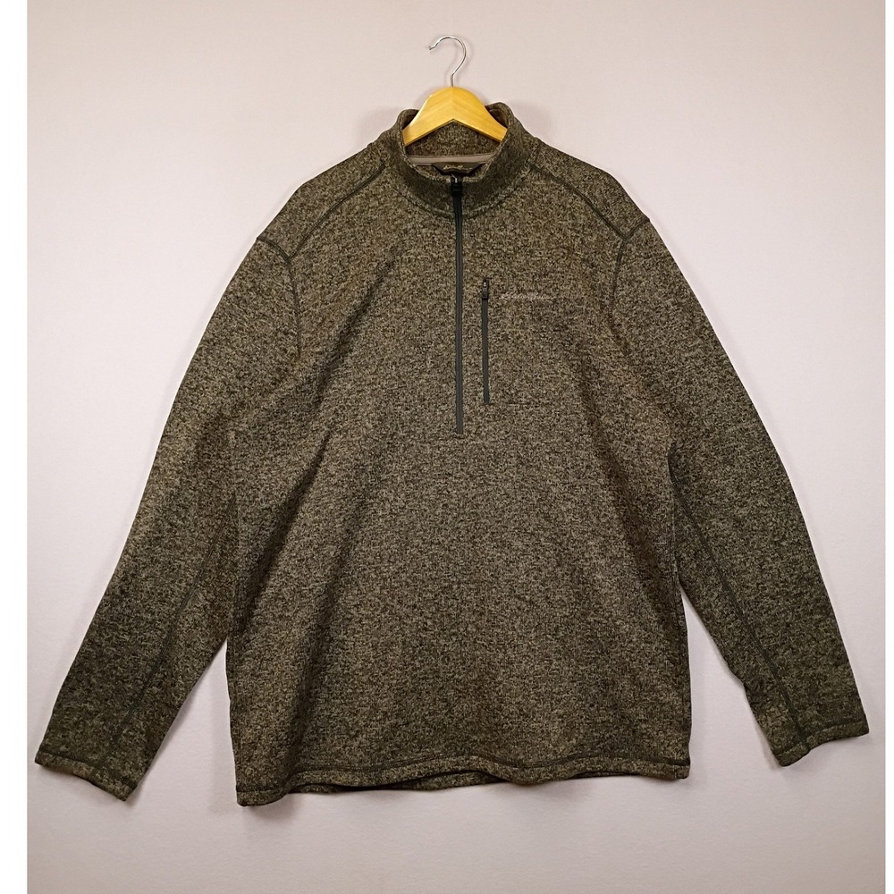 Gorpcore Eddie Bauer Mens TXL Green Heathered 1/4 Zip Fleece Pullover Sweater